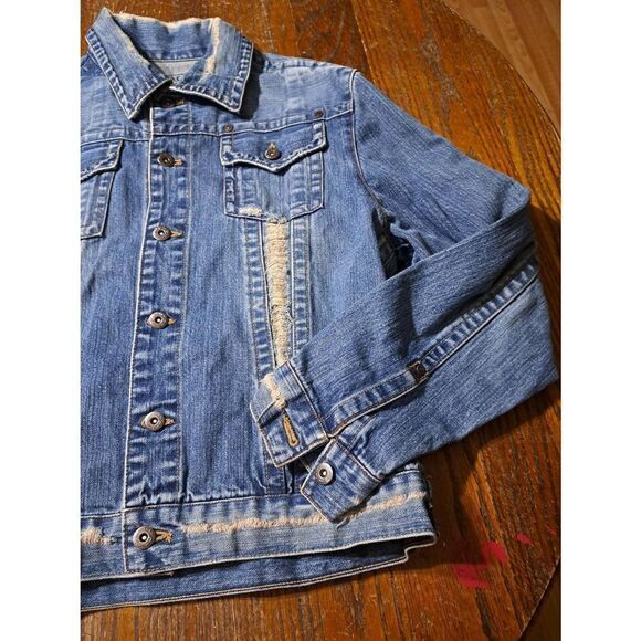 Medium Vintage Carbon Distressed Long Sleeve Button Front Denim Blue Jean Jacket - Picture 2 of 8